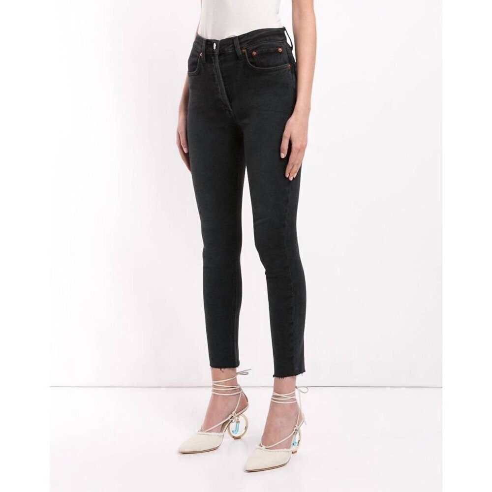 RE/DONE Originals High Rise Ankle Crop Jeans in Faded Black Women’s Size 27 k55